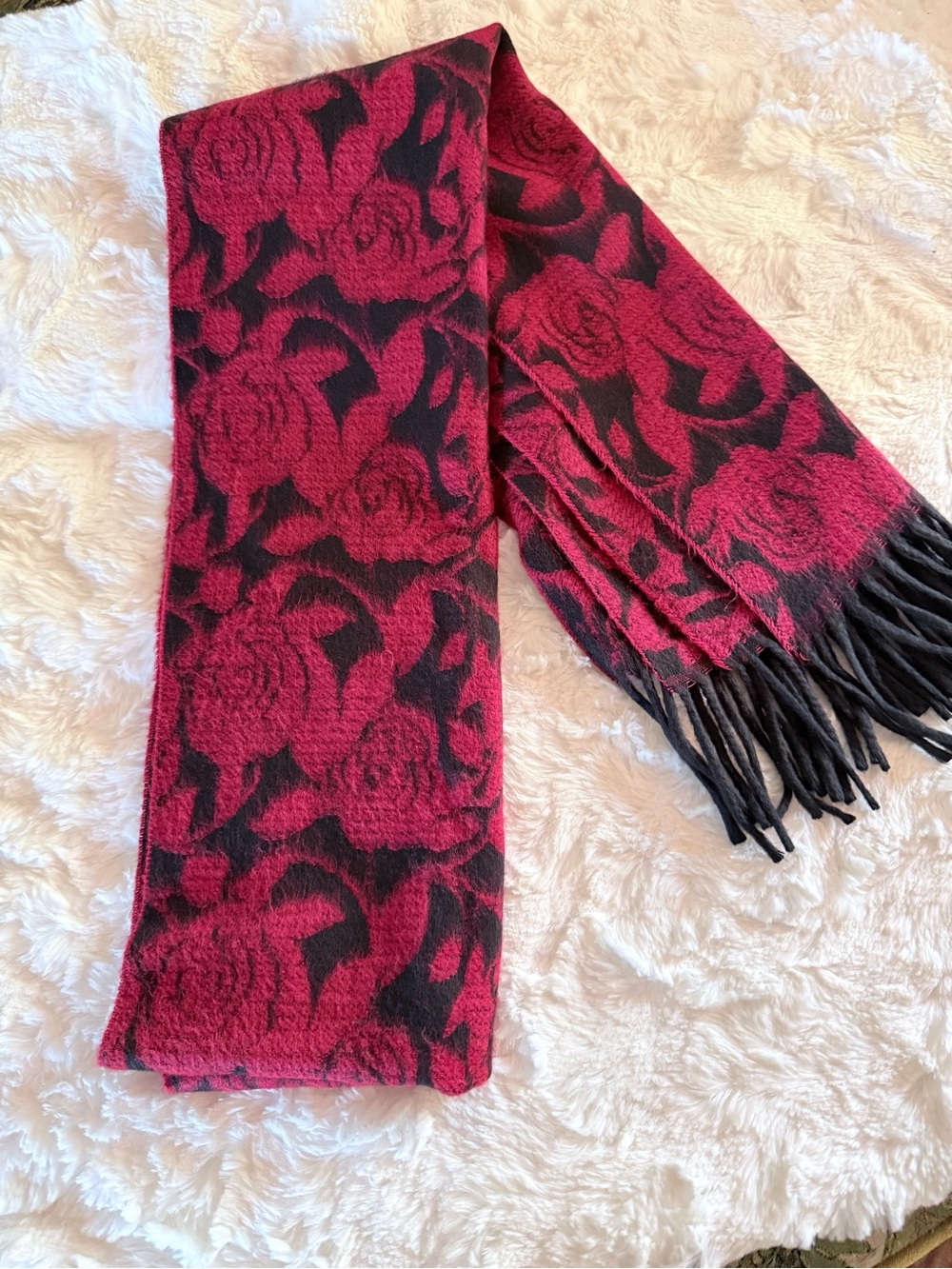 Cejon Red and Black Rose Fringe Scarf